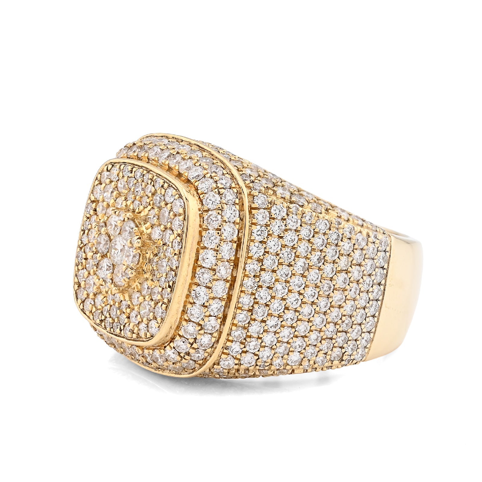 10K Yellow Gold 4.7CT Natural Diamond Rectangular Cluster Men 17g Pinky Ring - Elite Jewelers - Rings