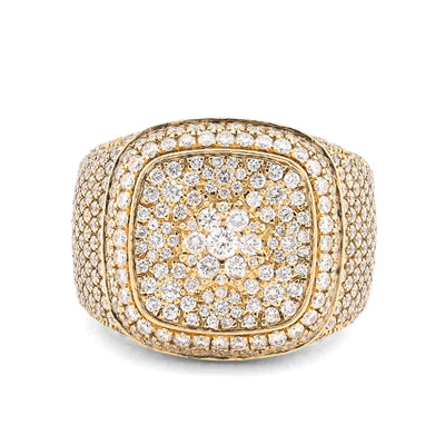 10K Yellow Gold 4.7CT Natural Diamond Rectangular Cluster Men 17g Pinky Ring - Elite Jewelers - Rings