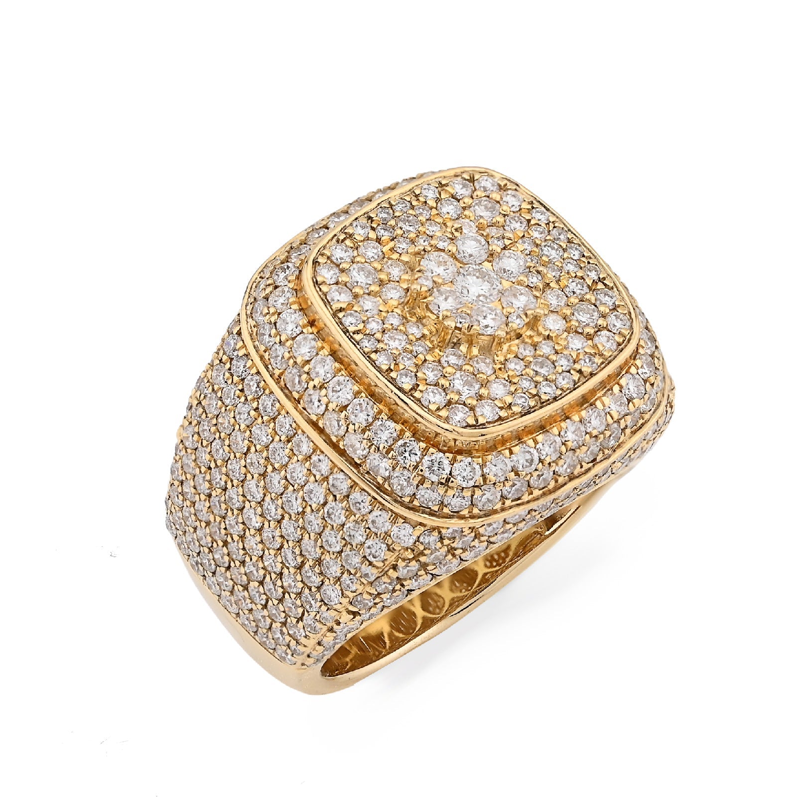 10K Yellow Gold 4.7CT Natural Diamond Rectangular Cluster Men 17g Pinky Ring - Elite Jewelers - Rings