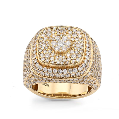 10K Yellow Gold 4.7CT Natural Diamond Rectangular Cluster Men 17g Pinky Ring - Elite Jewelers - Rings