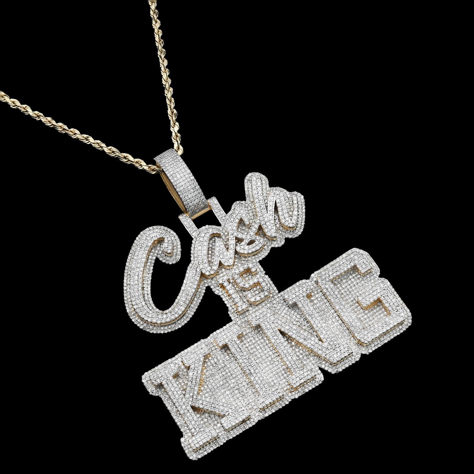 10k Yellow Gold 4.96CTW Pure Diamond "Cash Is King" Pendant Solid Back 37g Charm - Elite Jewelers - Charms & Pendants