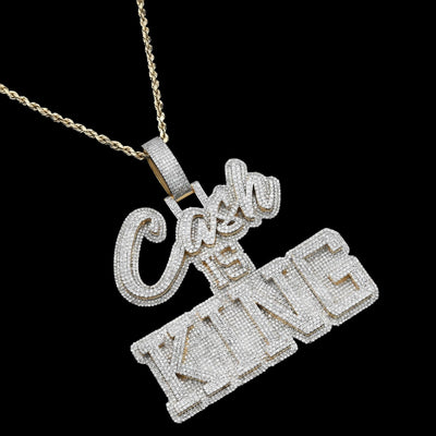 10k Yellow Gold 4.96CTW Pure Diamond "Cash Is King" Pendant Solid Back 37g Charm - Elite Jewelers - Charms & Pendants