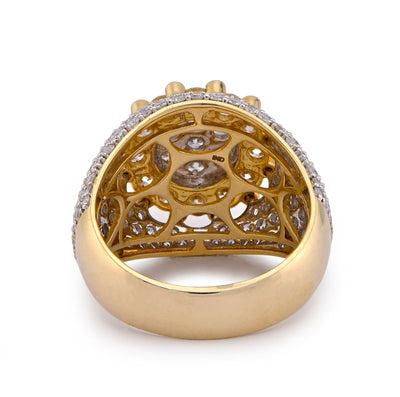 10K Yellow Gold 4CT FLower Cluster Centre Halo Side Iced Lab Diamond Men Pinky Ring - Elite Jewelers-Rings