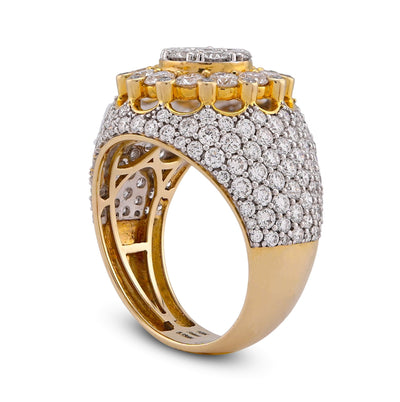 10K Yellow Gold 4CT FLower Cluster Centre Halo Side Iced Lab Diamond Men Pinky Ring - Elite Jewelers-Rings