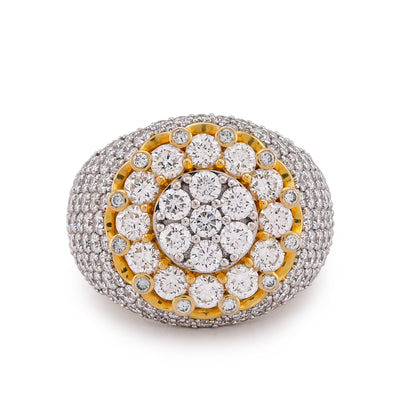 10K Yellow Gold 4CT FLower Cluster Centre Halo Side Iced Lab Diamond Men Pinky Ring - Elite Jewelers-Rings