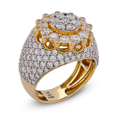 10K Yellow Gold 4CT FLower Cluster Centre Halo Side Iced Lab Diamond Men Pinky Ring - Elite Jewelers-Rings
