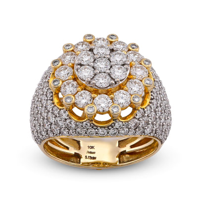 10K Yellow Gold 4CT FLower Cluster Centre Halo Side Iced Lab Diamond Men Pinky Ring - Elite Jewelers-Rings