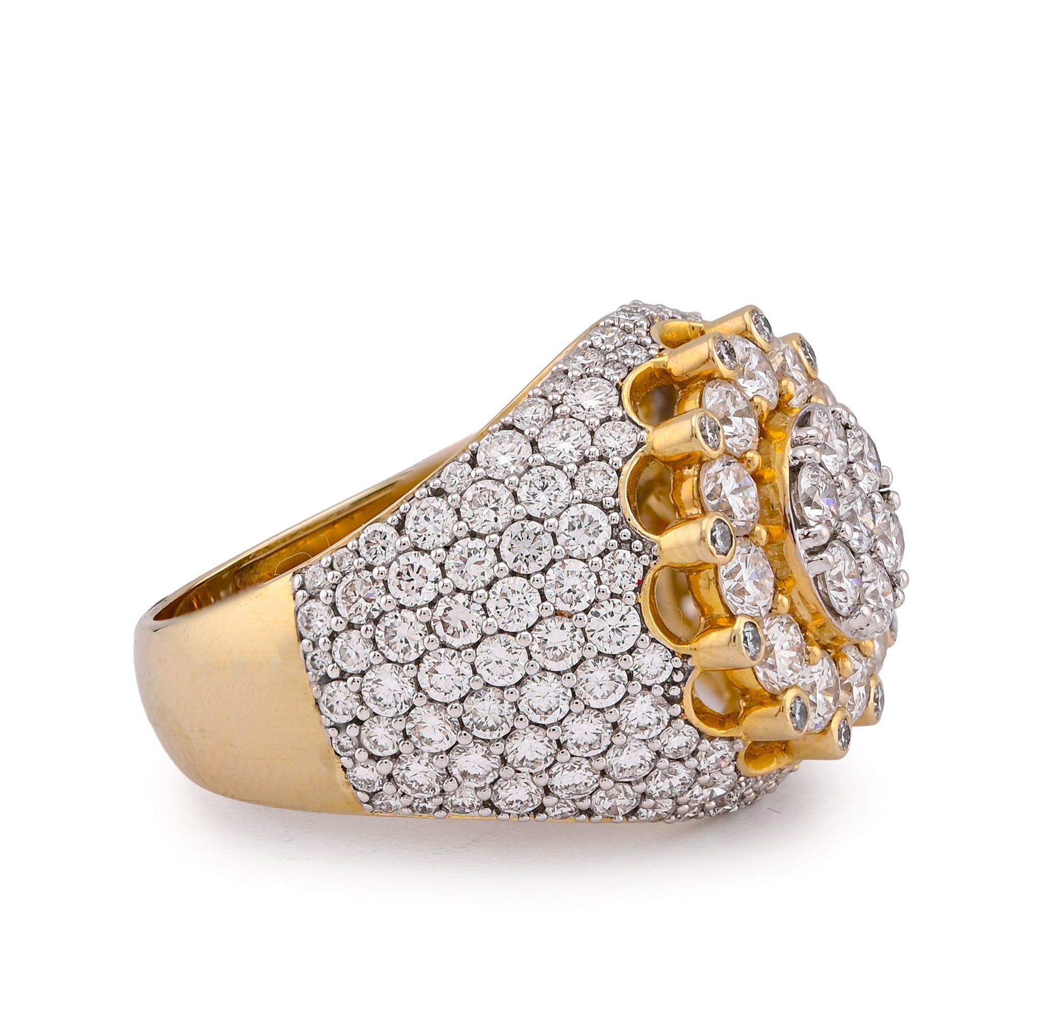 10K Yellow Gold 4CT FLower Cluster Centre Halo Side Iced Lab Diamond Men Pinky Ring - Elite Jewelers-Rings