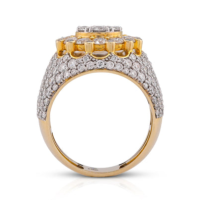 10K Yellow Gold 4CT FLower Cluster Centre Halo Side Iced Lab Diamond Men Pinky Ring - Elite Jewelers-Rings