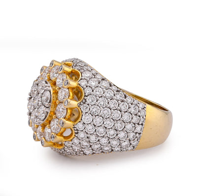 10K Yellow Gold 4CT FLower Cluster Centre Halo Side Iced Lab Diamond Men Pinky Ring - Elite Jewelers-Rings