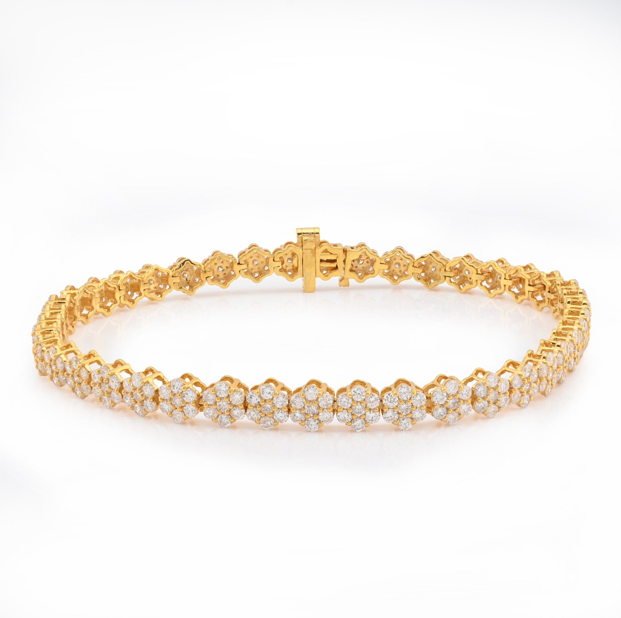 10K Yellow Gold 4CT Natural Diamond Hexagon Shape Cluster Tennis Bracelet 4.4MM 7" Men Women 7.2g - Elite Jewelers - Bracelets