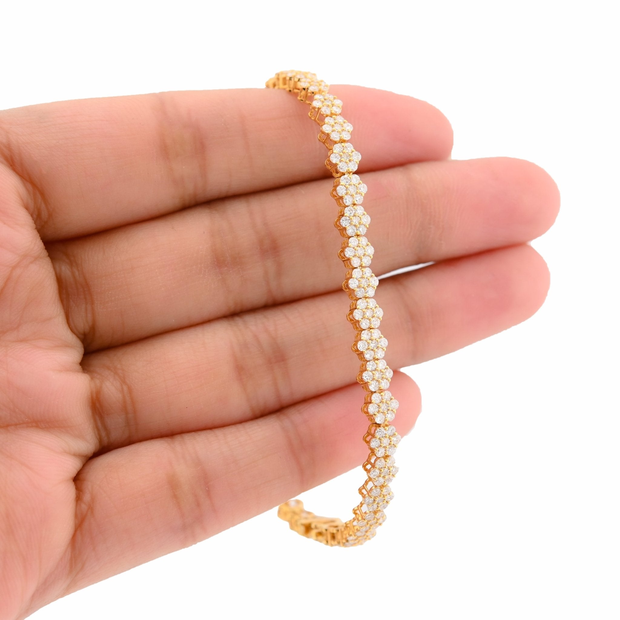 10K Yellow Gold 4CT Natural Diamond Hexagon Shape Cluster Tennis Bracelet 4.4MM 7" Men Women 7.2g - Elite Jewelers - Bracelets