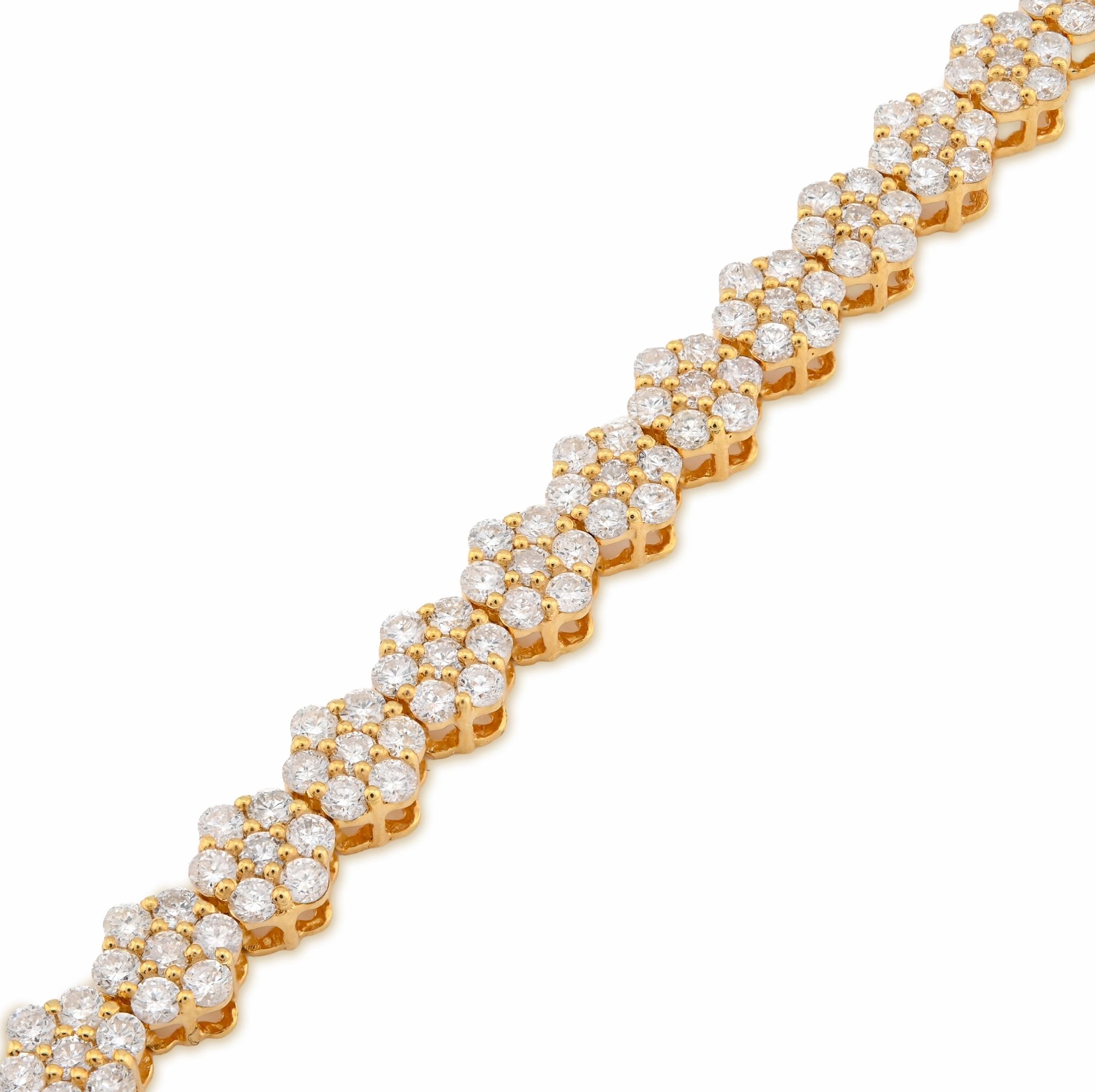 10K Yellow Gold 4CT Natural Diamond Hexagon Shape Cluster Tennis Bracelet 4.4MM 7" Men Women 7.2g - Elite Jewelers - Bracelets