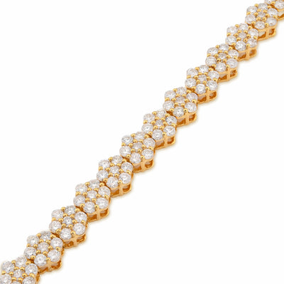 10K Yellow Gold 4CT Natural Diamond Hexagon Shape Cluster Tennis Bracelet 4.4MM 7" Men Women 7.2g - Elite Jewelers - Bracelets