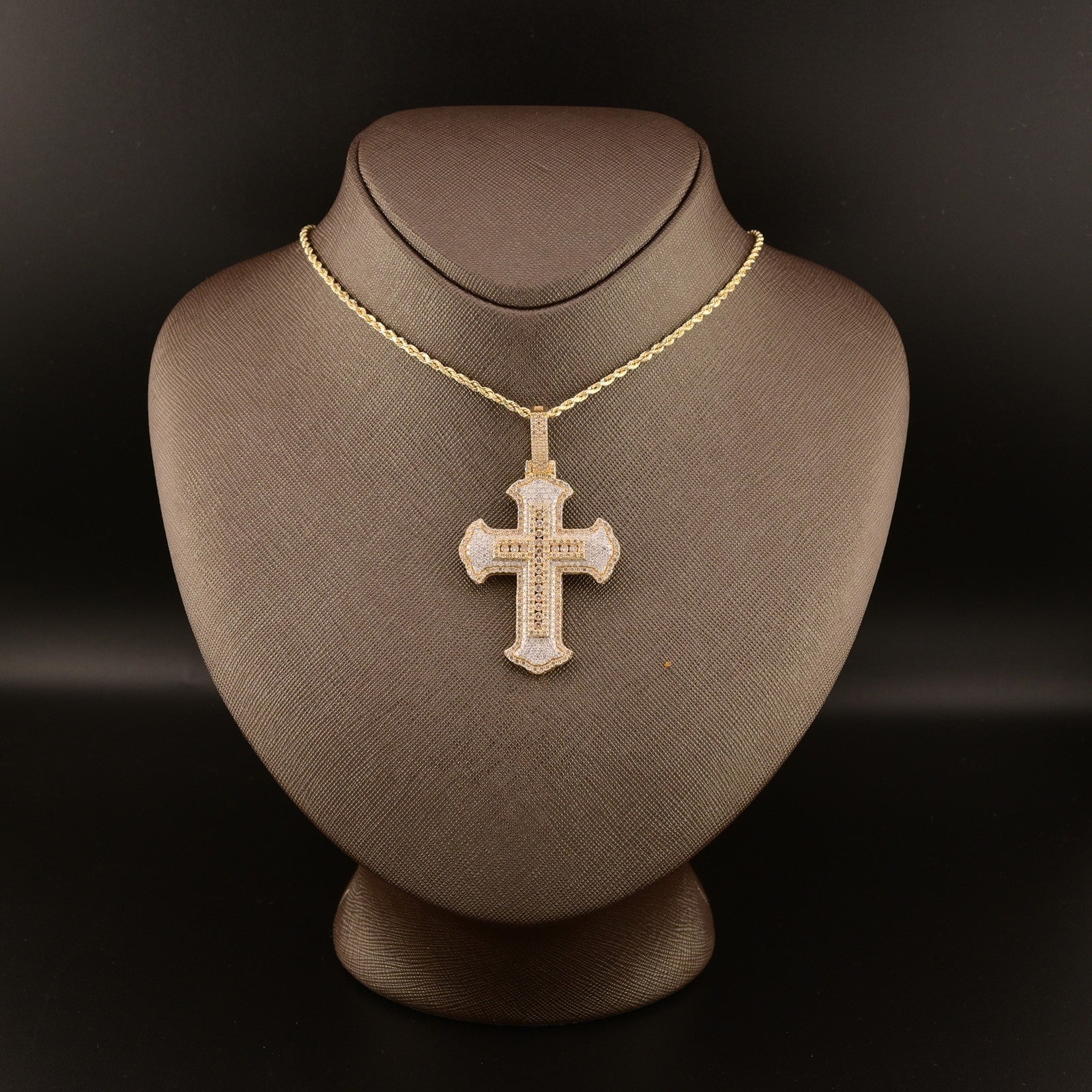 10k Yellow Gold 4CTW Natural Round Diamond Cross Pendant Religious Charm 14.3gms - Elite Jewelers - Charms & Pendants