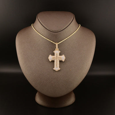 10k Yellow Gold 4CTW Natural Round Diamond Cross Pendant Religious Charm 14.3gms - Elite Jewelers - Charms & Pendants