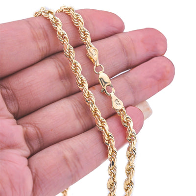 10k Yellow Gold 4MM Diamond Cut Rope Chain Necklace Mens Womens 18 Inches 6 Gram - Elite Jewelers - Necklaces & Chains