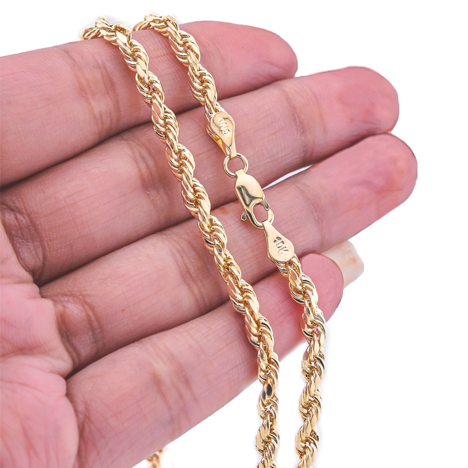 10k Yellow Gold 4MM Diamond Cut Rope Chain Necklace Mens Womens 20 Inches 6.6g - Elite Jewelers - Necklaces & Chains