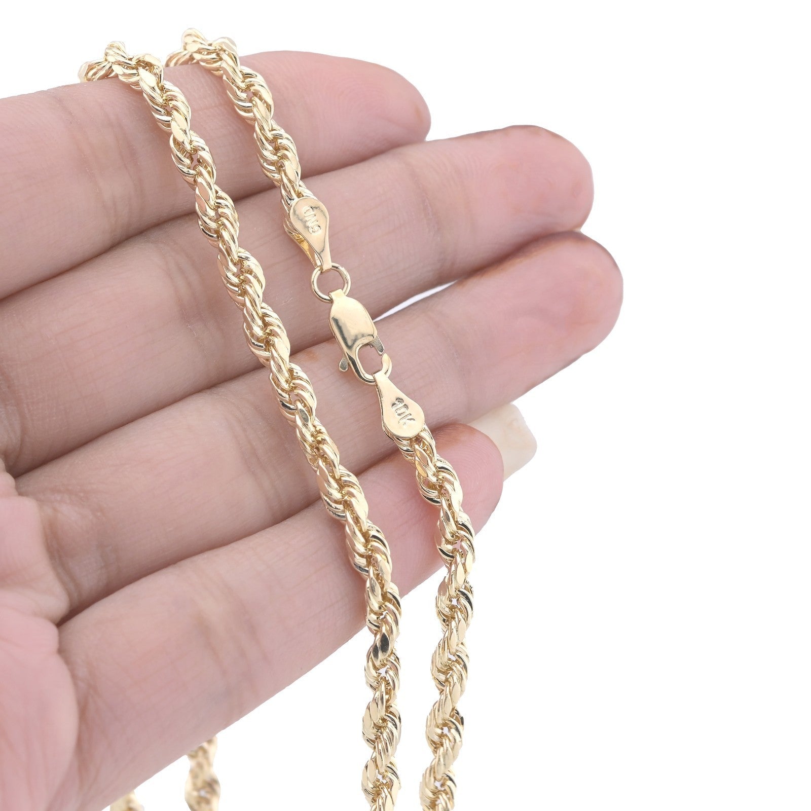 10k Yellow Gold 4MM Diamond Cut Rope Chain Necklace Mens Womens 20 Inches 7.3grm - Elite Jewelers - Necklaces & Chains
