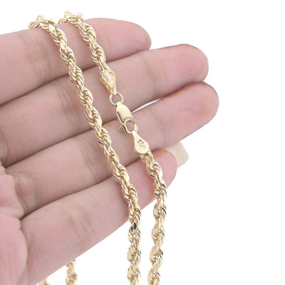 10k Yellow Gold 4MM Diamond Cut Rope Chain Necklace Mens Womens 20 Inches 7.3grm - Elite Jewelers - Necklaces & Chains