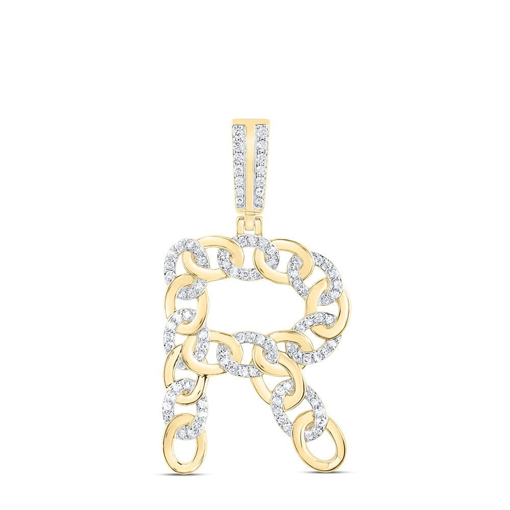 10k Yellow Gold 5.55g 0.49CTW Natural Diamond Cuban Initial "R" Pendant Charm - Elite Jewelers - Charms & Pendants