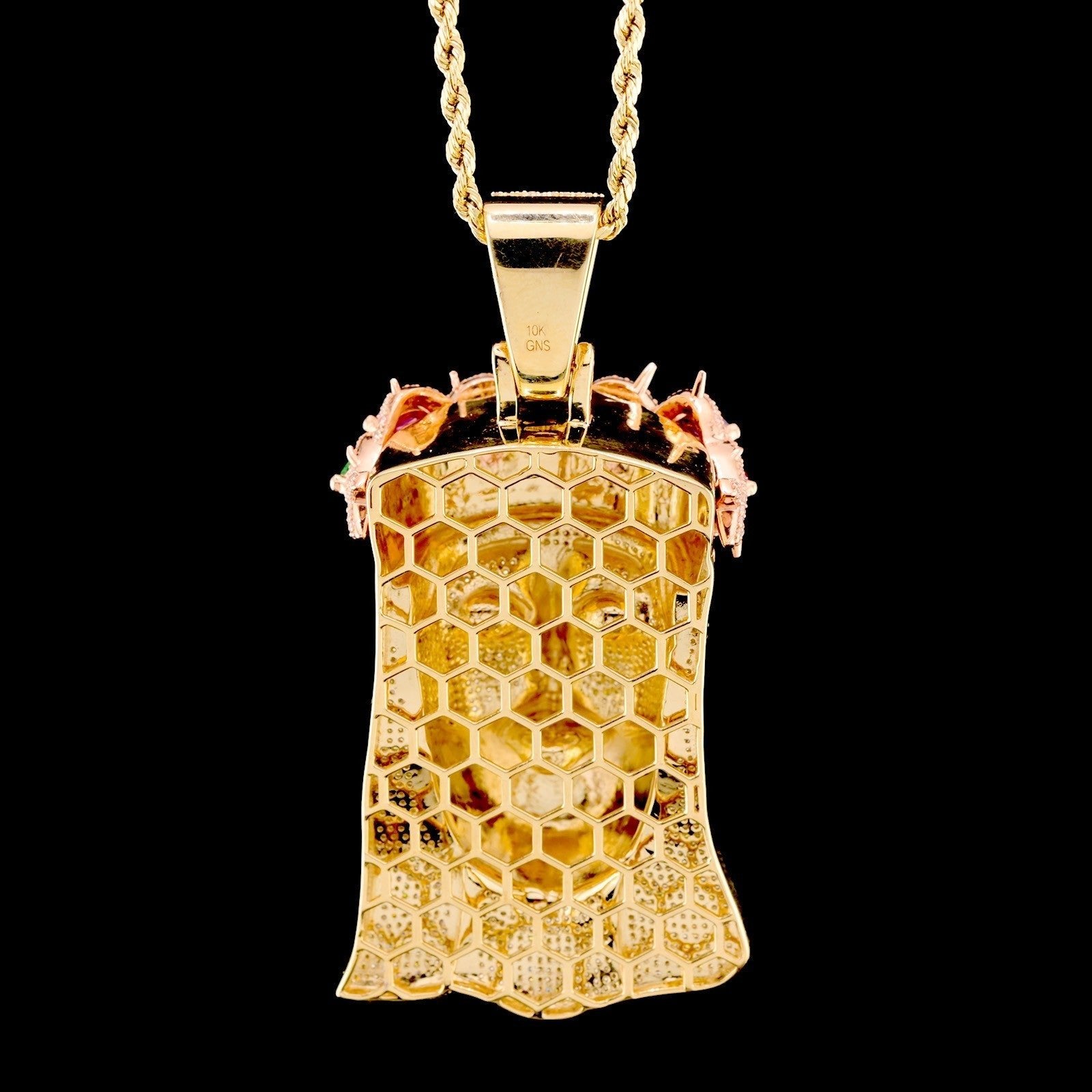 10k Yellow Gold 5.5CTW Pure Diamond Jesus Head w/ Gem Stones Pendant 33.4g Charm - Elite Jewelers - Charms & Pendants