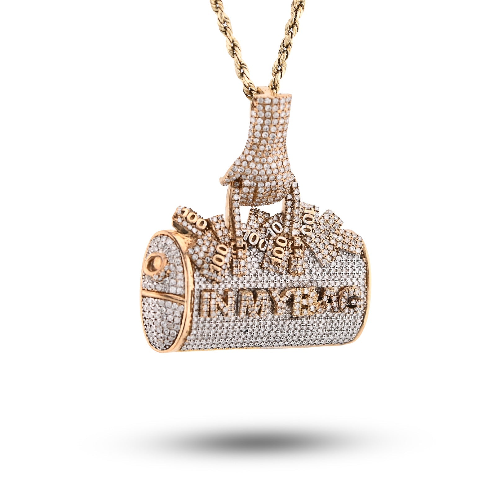10K Yellow Gold 5CT Natural Diamond "IN MY BAG" Women Purse Hand Bail Pendant - Elite Jewelers - Charms & Pendants