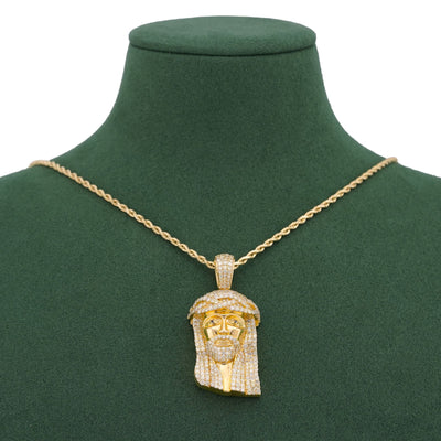10K Yellow Gold 5CT natural Diamond Jesus Head Men Women Charm - Elite Jewelers-Charms & Pendants