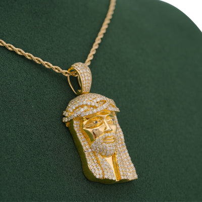 10K Yellow Gold 5CT natural Diamond Jesus Head Men Women Charm - Elite Jewelers-Charms & Pendants
