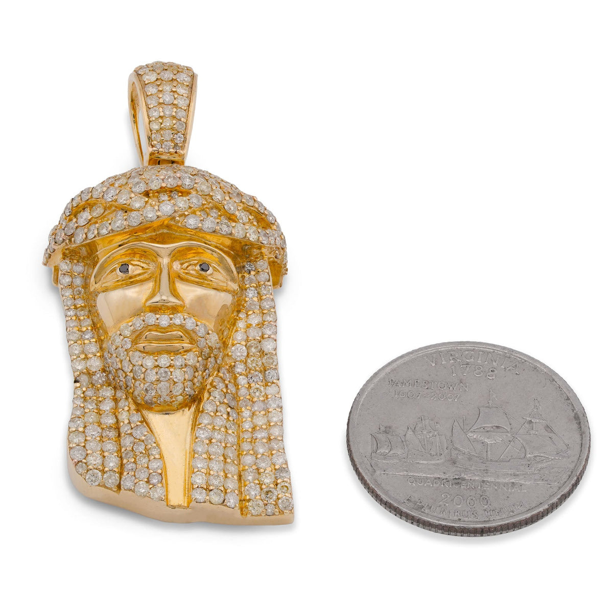 10K Yellow Gold 5CT natural Diamond Jesus Head Men Women Charm - Elite Jewelers-Charms & Pendants