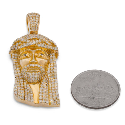 10K Yellow Gold 5CT natural Diamond Jesus Head Men Women Charm - Elite Jewelers-Charms & Pendants