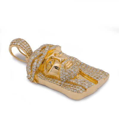 10K Yellow Gold 5CT natural Diamond Jesus Head Men Women Charm - Elite Jewelers-Charms & Pendants