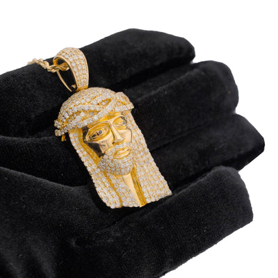 10K Yellow Gold 5CT natural Diamond Jesus Head Men Women Charm - Elite Jewelers-Charms & Pendants