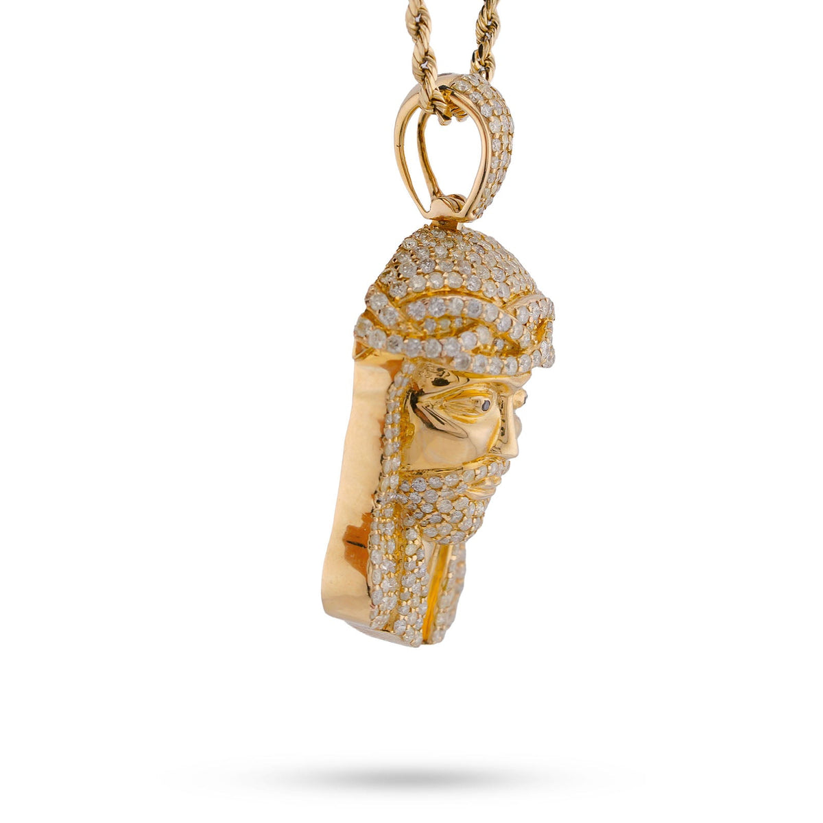10K Yellow Gold 5CT natural Diamond Jesus Head Men Women Charm - Elite Jewelers-Charms & Pendants