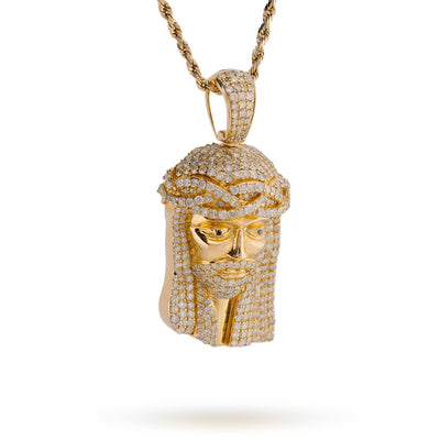 10K Yellow Gold 5CT natural Diamond Jesus Head Men Women Charm - Elite Jewelers-Charms & Pendants