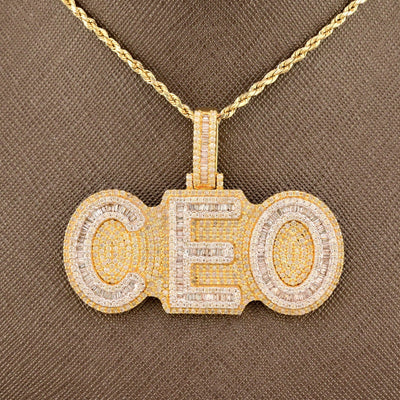 10k Yellow Gold 5CTW Natural Round/Baguette Diamond CEO Pendant 26.5g ICED Charm - Elite Jewelers - Charms & Pendants