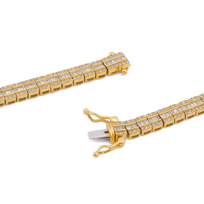 10K Yellow Gold 6.5CT Centre Row Baguette Natural Diamond 4MM Tennis Chain 22" Men Women Tennis Chain - Elite Jewelers-Necklaces