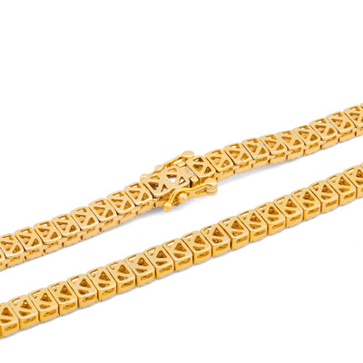 10K Yellow Gold 6.5CT Centre Row Baguette Natural Diamond 4MM Tennis Chain 22" Men Women Tennis Chain - Elite Jewelers-Necklaces