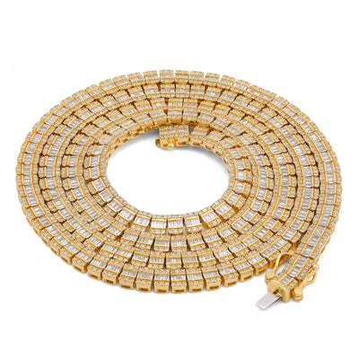 10K Yellow Gold 6.5CT Centre Row Baguette Natural Diamond 4MM Tennis Chain 22" Men Women Tennis Chain - Elite Jewelers-Necklaces