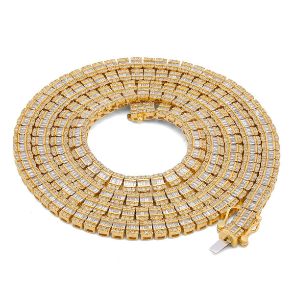 10K Yellow Gold 6.5CT Centre Row Baguette Natural Diamond 4MM Tennis Chain 22" Men Women Tennis Chain - Elite Jewelers-Necklaces