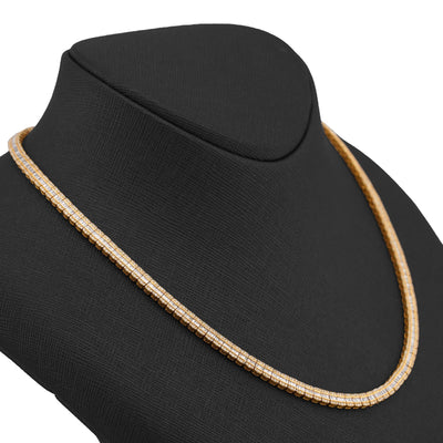 10K Yellow Gold 6.5CT Centre Row Baguette Natural Diamond 4MM Tennis Chain 22" Men Women Tennis Chain - Elite Jewelers-Necklaces