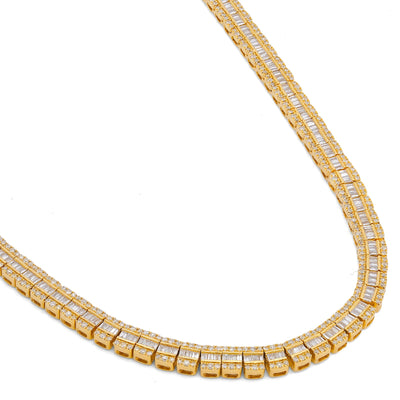 10K Yellow Gold 6.5CT Centre Row Baguette Natural Diamond 4MM Tennis Chain 22" Men Women Tennis Chain - Elite Jewelers-Necklaces