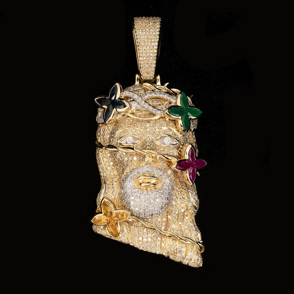 10k Yellow Gold 6.5CTW Natural Diamond Jesus Head Religious Pendant 27.7g Charm - Elite Jewelers - Charms & Pendants