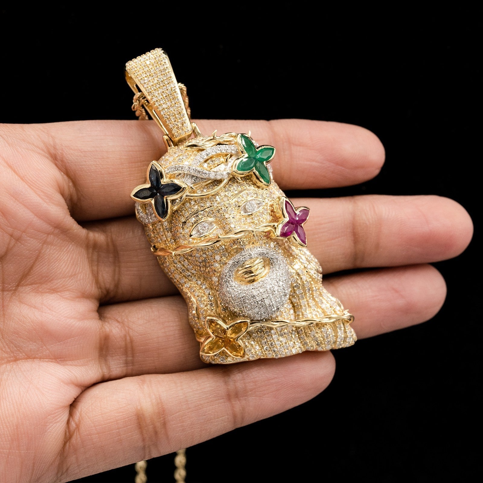 10k Yellow Gold 6.5CTW Natural Diamond Jesus Head Religious Pendant 27.7g Charm - Elite Jewelers - Charms & Pendants