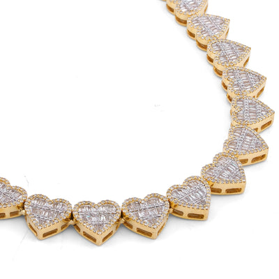 10K Yellow Gold 6.81CT Natural Diamond Heart Shape Baguette/Round 18" Women 7.5MM Necklace - Elite Jewelers-Necklaces