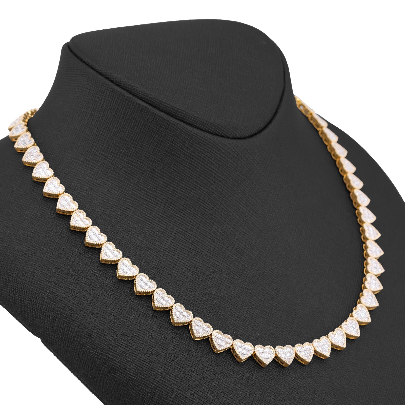 10K Yellow Gold 6.81CT Natural Diamond Heart Shape Baguette/Round 18" Women 7.5MM Necklace - Elite Jewelers-Necklaces