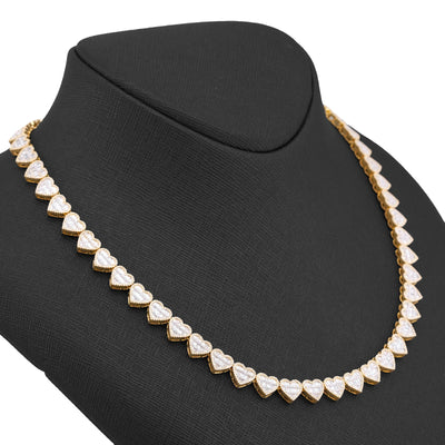 10K Yellow Gold 6.81CT Natural Diamond Heart Shape Baguette/Round 18" Women 7.5MM Necklace - Elite Jewelers-Necklaces