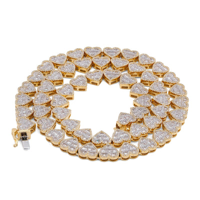 10K Yellow Gold 6.81CT Natural Diamond Heart Shape Baguette/Round 18" Women 7.5MM Necklace - Elite Jewelers-Necklaces