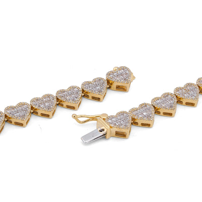 10K Yellow Gold 6.81CT Natural Diamond Heart Shape Baguette/Round 18" Women 7.5MM Necklace - Elite Jewelers-Necklaces