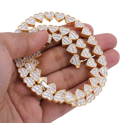 10K Yellow Gold 6.81CT Natural Diamond Heart Shape Baguette/Round 18" Women 7.5MM Necklace - Elite Jewelers-Necklaces